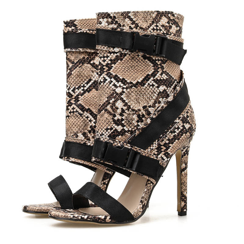 Snake print color block high heels