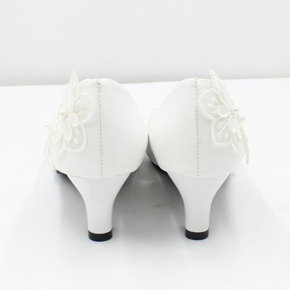 White Oversized Wedding Shoes With Square Heels