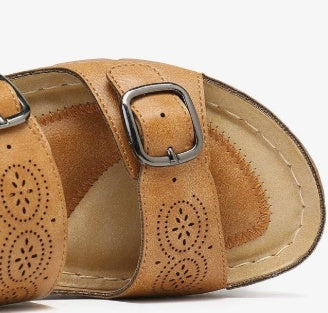 Two-tone bottom buckle sandals and slippers