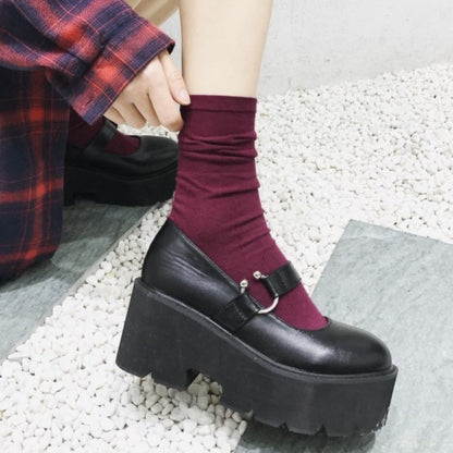 Round buckle retro platform platform shoes