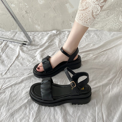 Women's Platform Sandals Summer Student Flat-bottomed French Roman Shoes