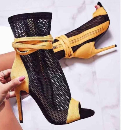 Mesh color matching fish mouth stiletto sandals