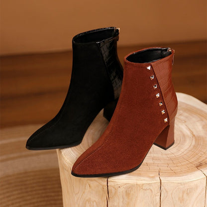 Single  European And American Metal Rear Fashion Boots Rivets