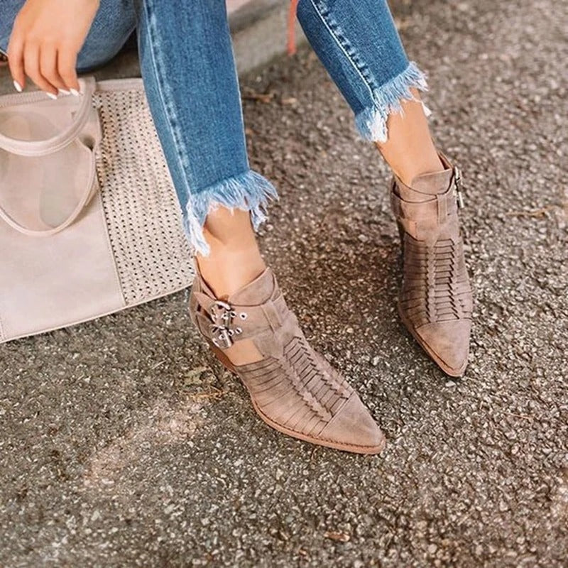 Female pointed high heels thick heel frosted ankle boots