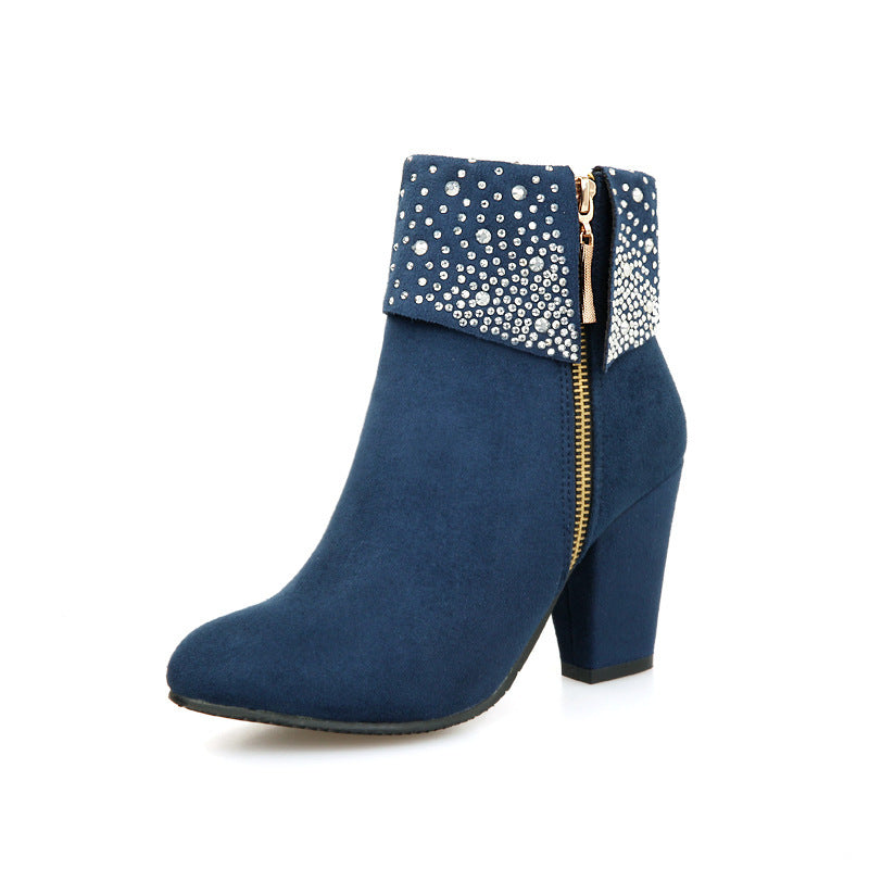 Bottes à talon court en nubuck strass pour femme