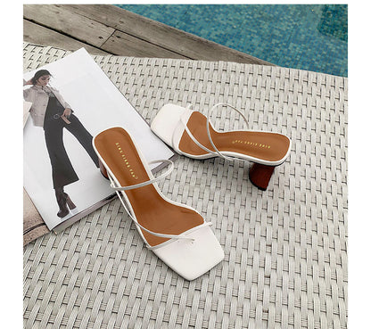 Square toe  thin strap chunky heel sandals