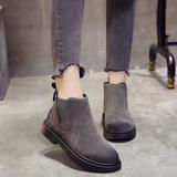 Women's black flat boots winter plus velvet