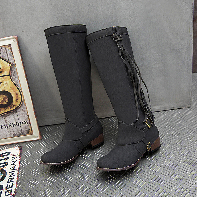 Nouvelles chaussures pour femmes d'automne et d'hiver, bottes à talons bas, bottes à franges