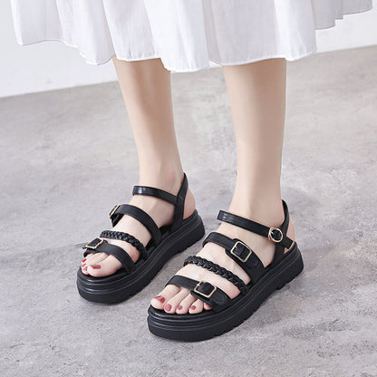 New All-match Flat-bottom Fairy Style Student Sandals Female Korean Version Thick