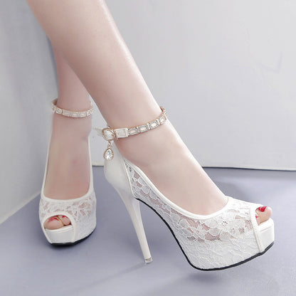 Super high heel lace sandals with fish mouth