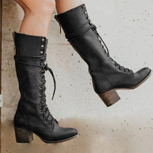 New Lace-up Boots Women's Boots With Thick Heel