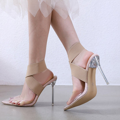 Summer Apricot Wrap Transparent Stiletto Sandals