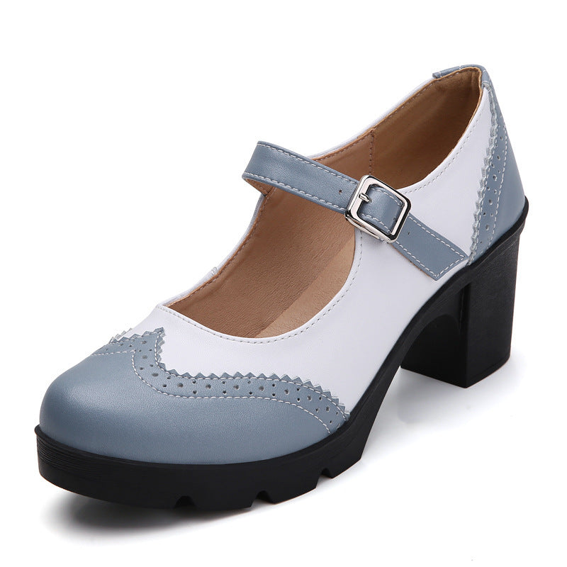 Vintage Mary Jane Casual Shoes Breathable Thick Heel Buckle