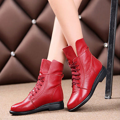 Botas casuales con cordones y suela plana, color rojo, para combinar con todo