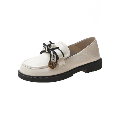 Round Toe Flat Leather Korean Casual Women's Shoes