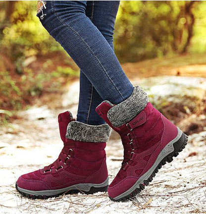 Botas de nieve para exteriores de otoño e invierno, botas de esquí para mujer, botas de viaje, zapatos de senderismo en el tubo, zapatos de algodón cálidos y aterciopelados