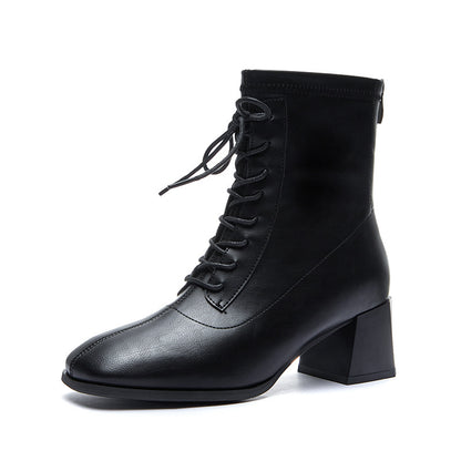 Fashion Heightened Middle Tube Strap Elastic Thin Leather Boots