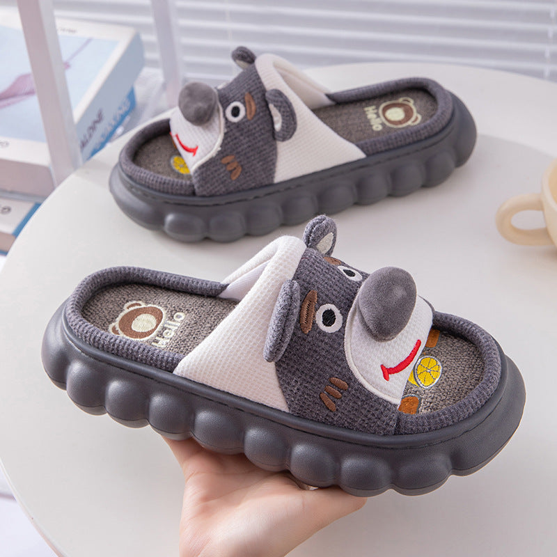 Linen Female Cartoon Cute Thick-soled Slippers