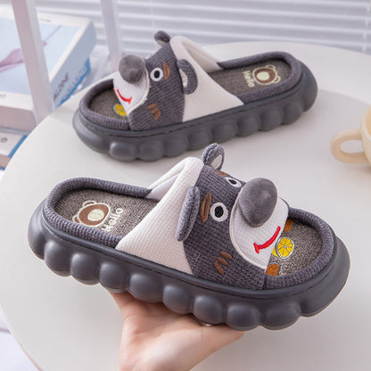 Linen Female Cartoon Cute Thick-soled Slippers