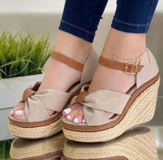 Belt Buckle Wedge Toothy Sandals Women's Shoes