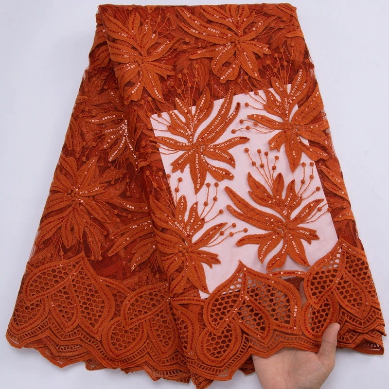 Tela de encaje de tul africano SJD LACE de 5 yardas, encaje de malla bordado francés con lentejuelas para vestidos de novia nigerianos A3117