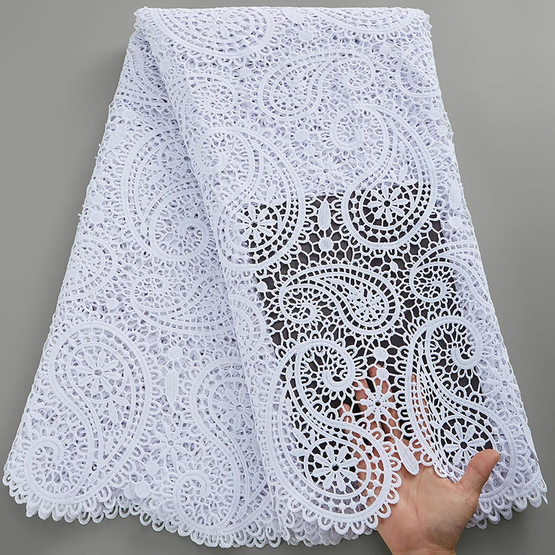 SJD LACE African Guipure Cord Lace Fabric 2024 High Quality 3039 White Water Soluble Lace Fabric Embroidery for Wedding Dresses