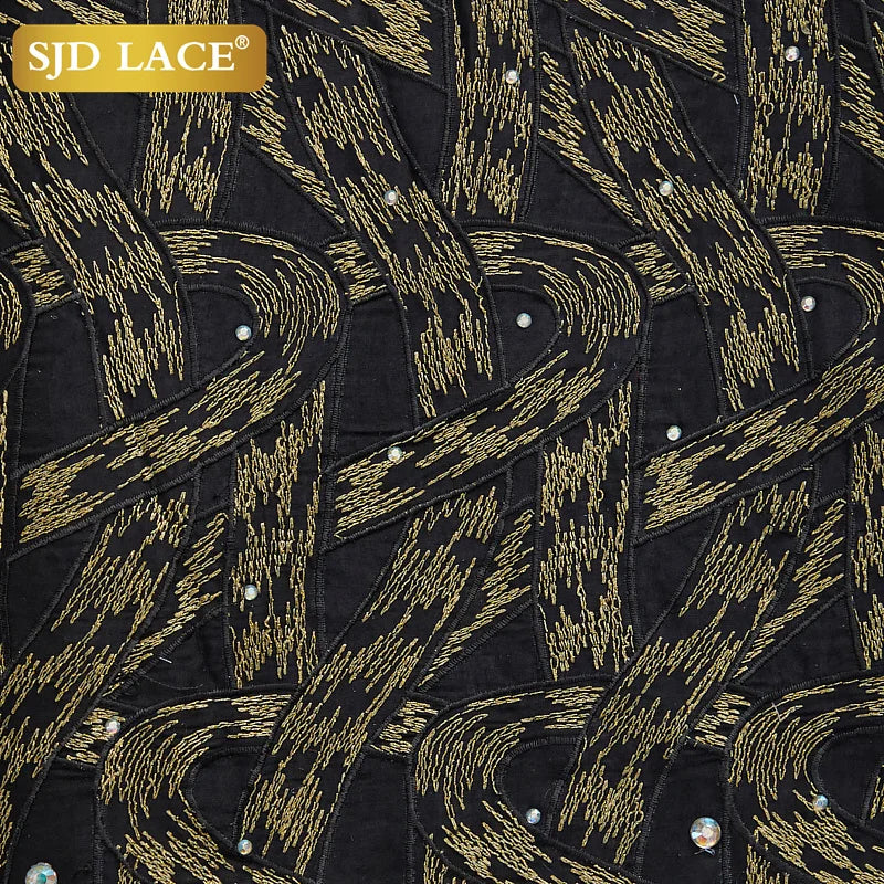 Tissu en dentelle africaine SJD LACE 5 mètres de long, tissu en dentelle suisse en coton nigérian avec pierres pour robe de soirée de mariage pour hommes A2971