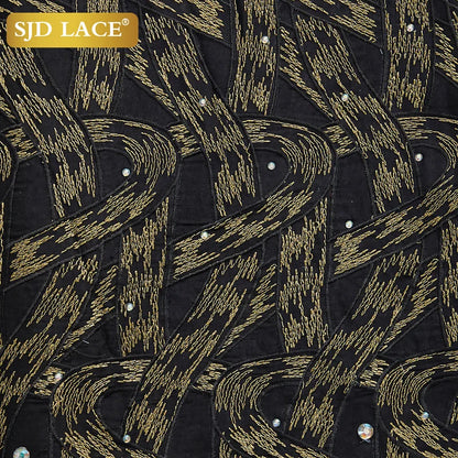 SJD LACE African Lace Fabric 5 Yards Nigerian Cotton Swiss Voile Lace Fabric With Stones For Men Wedding Party Dress A2971