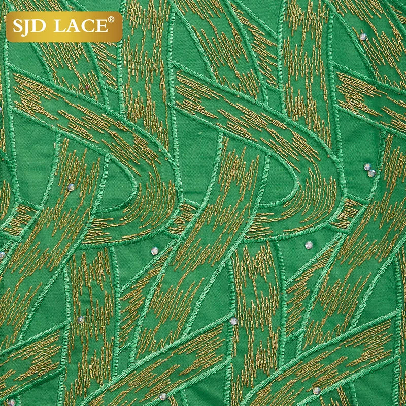 Tela de encaje africano SJD LACE de 5 yardas, tela de encaje de gasa suiza de algodón nigeriano con piedras para vestido de fiesta de boda para hombres A2971