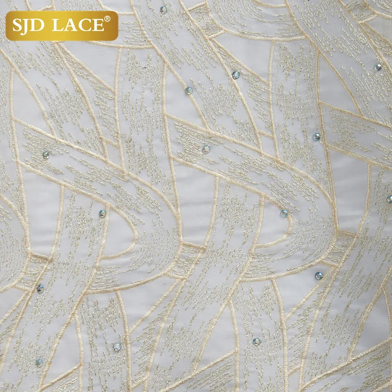 SJD LACE African Lace Fabric 5 Yards Nigerian Cotton Swiss Voile Lace Fabric With Stones For Men Wedding Party Dress A2971