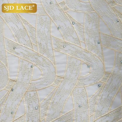 Tela de encaje africano SJD LACE de 5 yardas, tela de encaje de gasa suiza de algodón nigeriano con piedras para vestido de fiesta de boda para hombres A2971