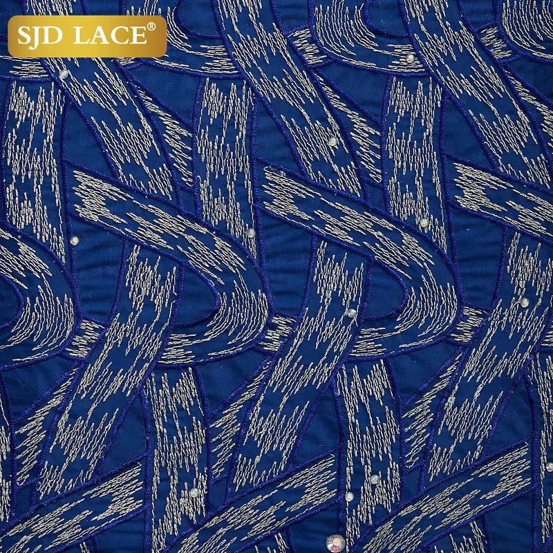 SJD LACE African Lace Fabric 5 Yards Nigerian Cotton Swiss Voile Lace Fabric With Stones For Men Wedding Party Dress A2971