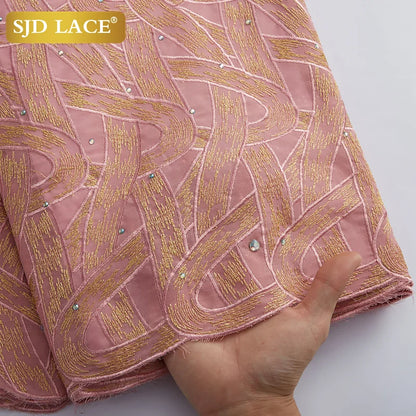 Tela de encaje africano SJD LACE de 5 yardas, tela de encaje de gasa suiza de algodón nigeriano con piedras para vestido de fiesta de boda para hombres A2971