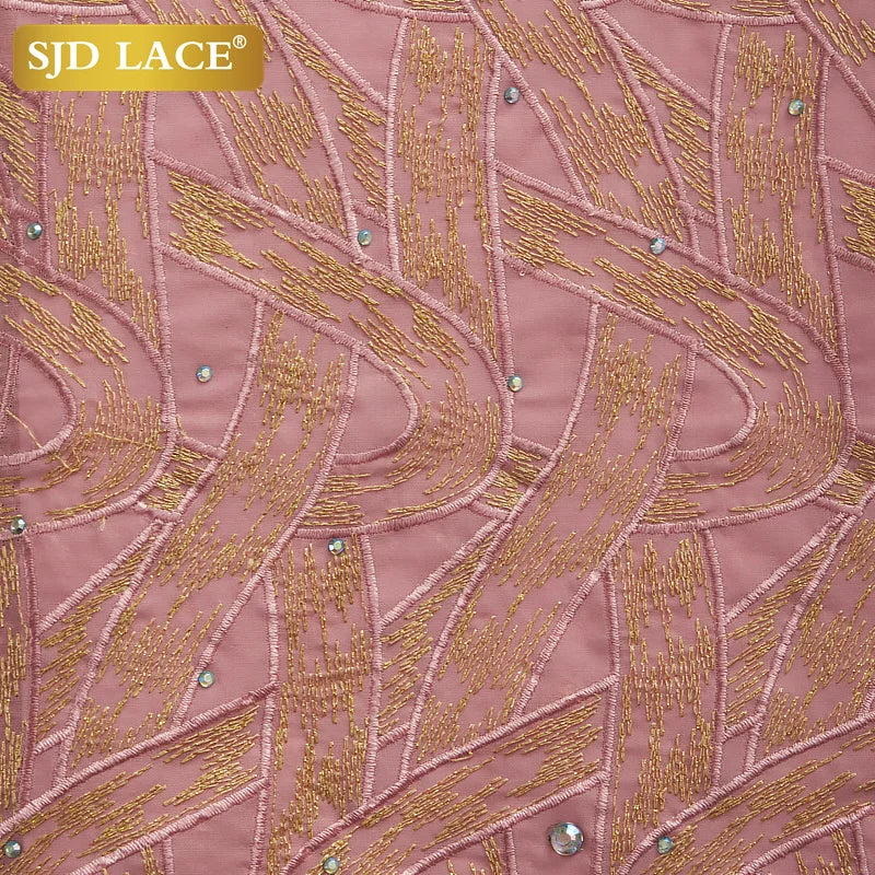 SJD LACE African Lace Fabric 5 Yards Nigerian Cotton Swiss Voile Lace Fabric With Stones For Men Wedding Party Dress A2971