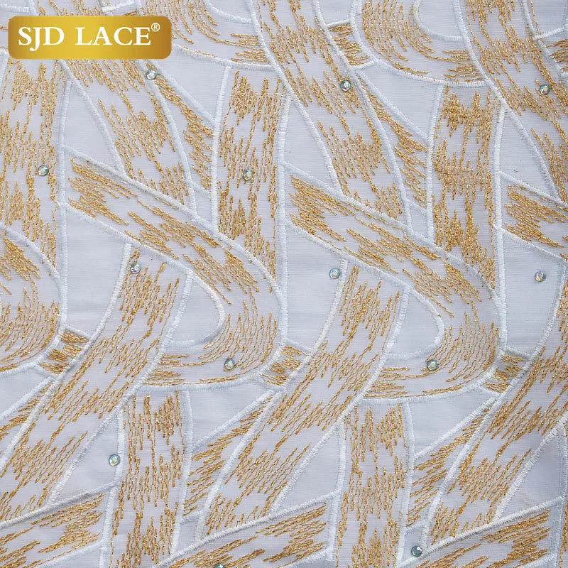 Tissu en dentelle africaine SJD LACE 5 mètres de long, tissu en dentelle suisse en coton nigérian avec pierres pour robe de soirée de mariage pour hommes A2971