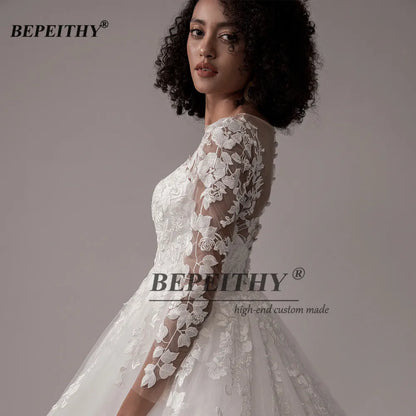 BEPEITHY Vintage Lace Wedding Dresses For Women 2023 Full Sleeves Princess Bridal Gowns Elegant Court Train Scoop Bride Dress