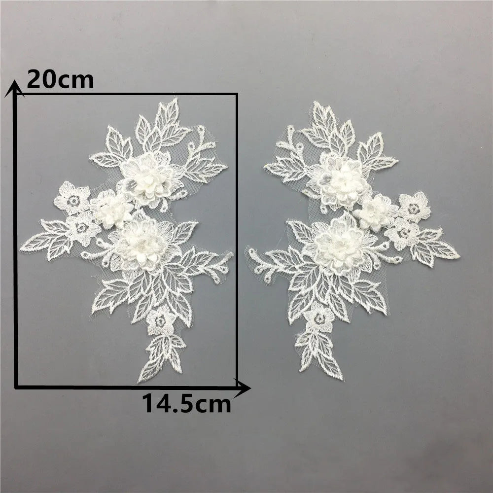 3D 1 pair for sale Craft Supplies trim Wedding Dress decoration    Sewing on lace Embroidered fabric Needlework Applique