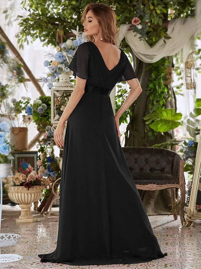 Vestidos de dama de honor de color rosa para mujer, largos, elegantes, de corte A, con escote en V doble, con volantes, de gasa, vestido formal para fiesta de boda, nuevo vestido largo de graduación