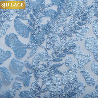 SJD LACE African Lace Fabric With Stones Nigerian French Mesh Lace Fabric 2021New Coming Style For Wedding Party Dress Sew A2322