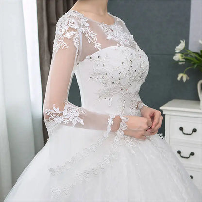 It's YiiYa New Long Flare Sleeve Wedding Dresses Simple O-neck Back Lace Up Wedding Gown HS283