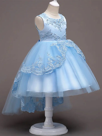 Es YiiYa Vestidos de niña de las flores para niñas Vestidos elegantes de comunión con lazo de encaje Vestidos de fiesta para niños Azul Blanco Rosa Rojo 584