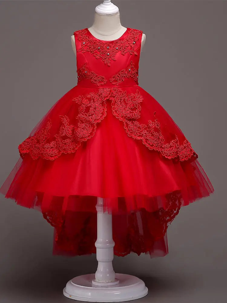 Es YiiYa Vestidos de niña de las flores para niñas Vestidos elegantes de comunión con lazo de encaje Vestidos de fiesta para niños Azul Blanco Rosa Rojo 584