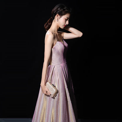 Sleeveless Evening Gown Purple Square Collar Glitter Sling K327 A-line Floor-Length Lace Up Plus size Woman Party Dresses