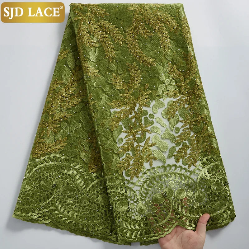 Tela de encaje africano SJD LACE con piedras Tela de encaje de malla francesa nigeriana 2021 Nuevo estilo para vestido de fiesta de boda Coser A2322