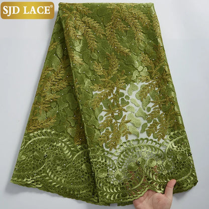 SJD LACE African Lace Fabric With Stones Nigerian French Mesh Lace Fabric 2021New Coming Style For Wedding Party Dress Sew A2322