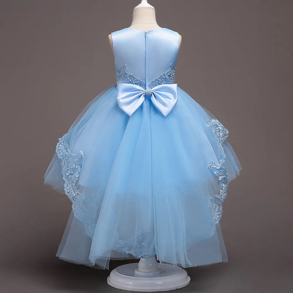 Es YiiYa Vestidos de niña de las flores para niñas Vestidos elegantes de comunión con lazo de encaje Vestidos de fiesta para niños Azul Blanco Rosa Rojo 584