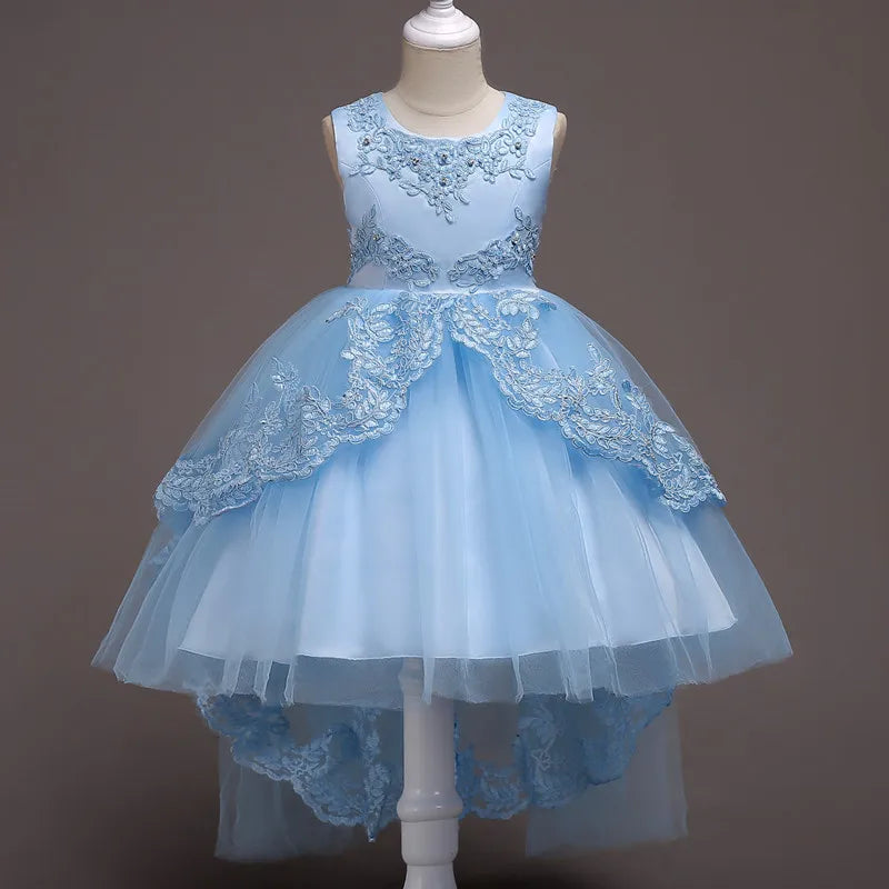 Es YiiYa Vestidos de niña de las flores para niñas Vestidos elegantes de comunión con lazo de encaje Vestidos de fiesta para niños Azul Blanco Rosa Rojo 584