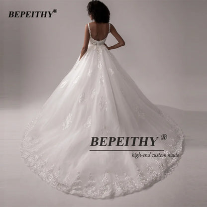 BEPEITHY Princesse Dentelle Robes De Mariée 2022 Pour Femmes Mariée Robes De Novia Col En V Robe De Mariée De Bal Sans Manches Robe De Mariée