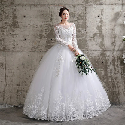 Flower Wedding Dress New Style Bride Plus Size Flower Wedding Dresses Dreamy Full-sleeve Bridal Lace Up Dresses Ball Gowns