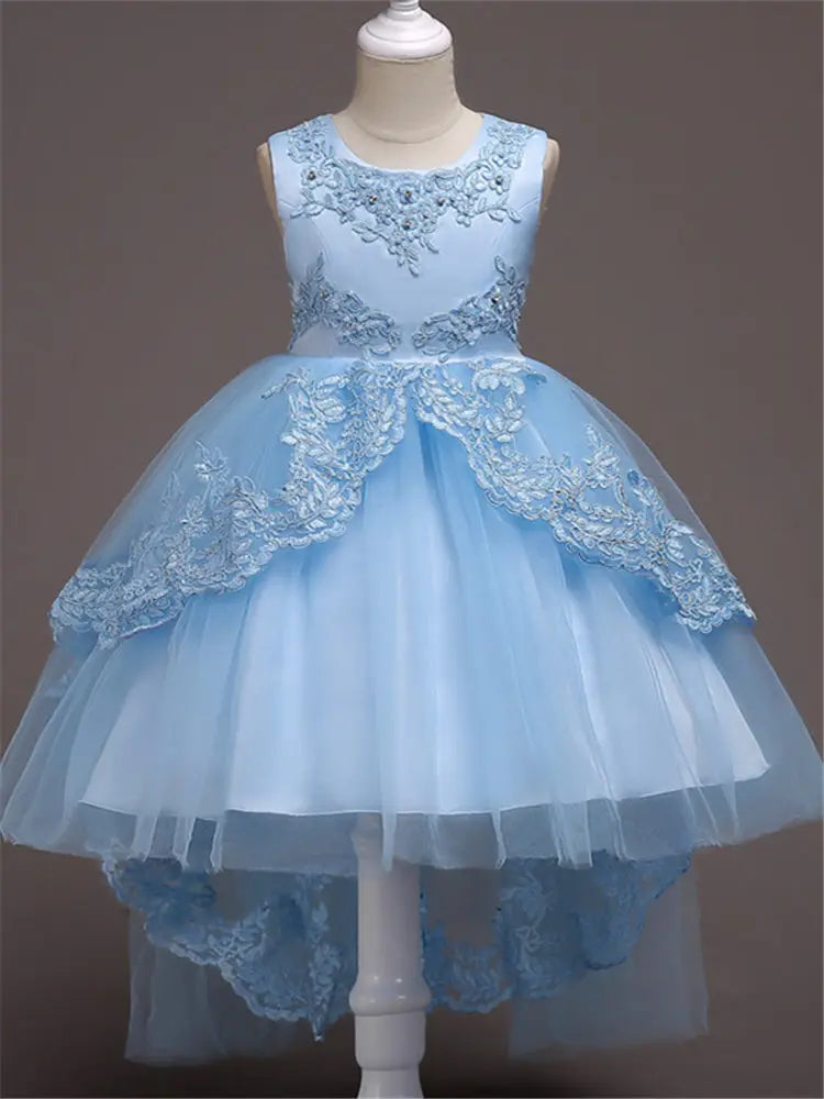 Es YiiYa Vestidos de niña de las flores para niñas Vestidos elegantes de comunión con lazo de encaje Vestidos de fiesta para niños Azul Blanco Rosa Rojo 584